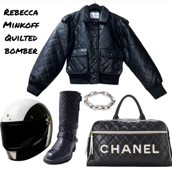 REBECCA MINKOFFQuilted Vegan Leather Bomber Jacket brand new - Picture 1 of 14